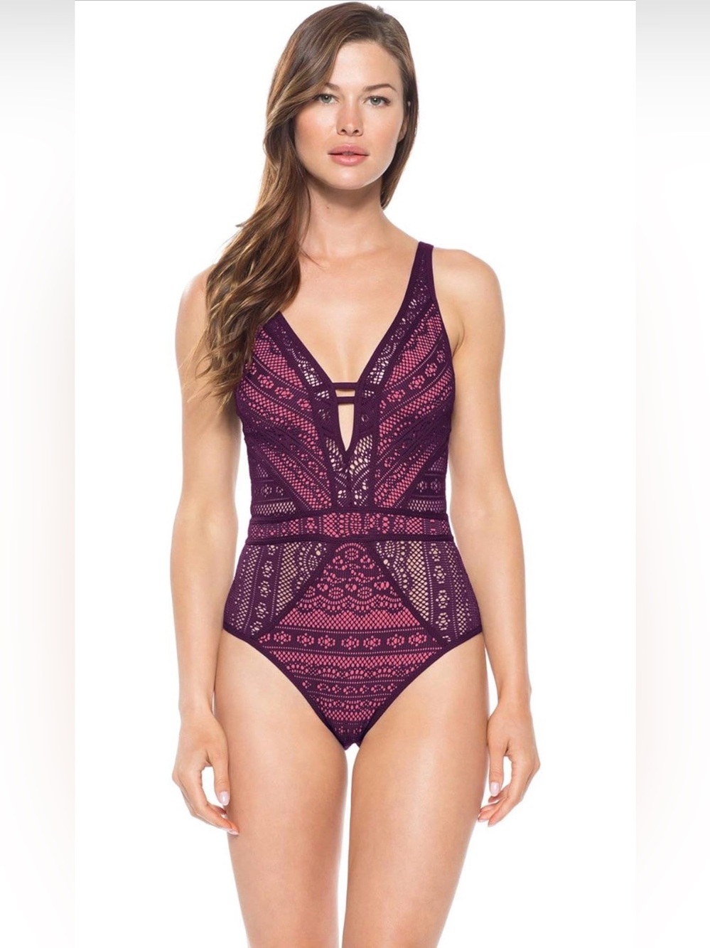 BECCA by Rebecca Virtue Color Play Plunging One Piece Swimsuit in Merlot